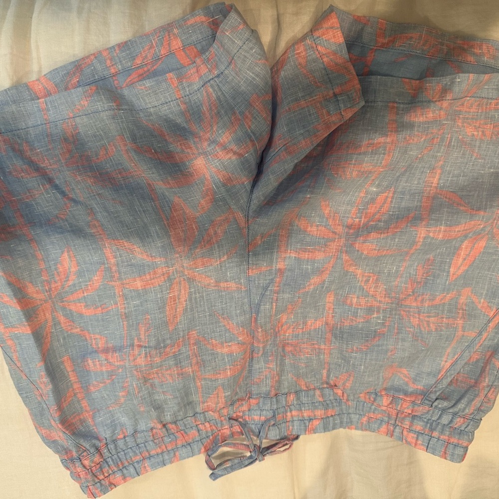 Blue and Pink Leaf Print Shorts